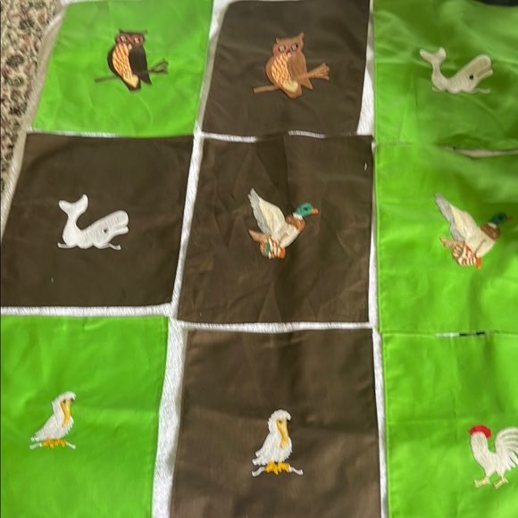 Other - Animal Embroidered Fabric Squares - Brown and Green